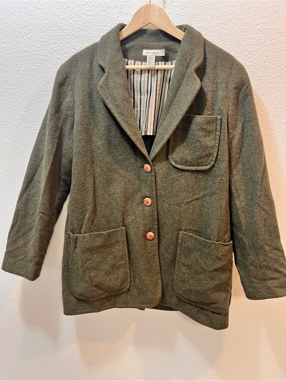 Ann Taylor Olive Blazer with Patch Pockets